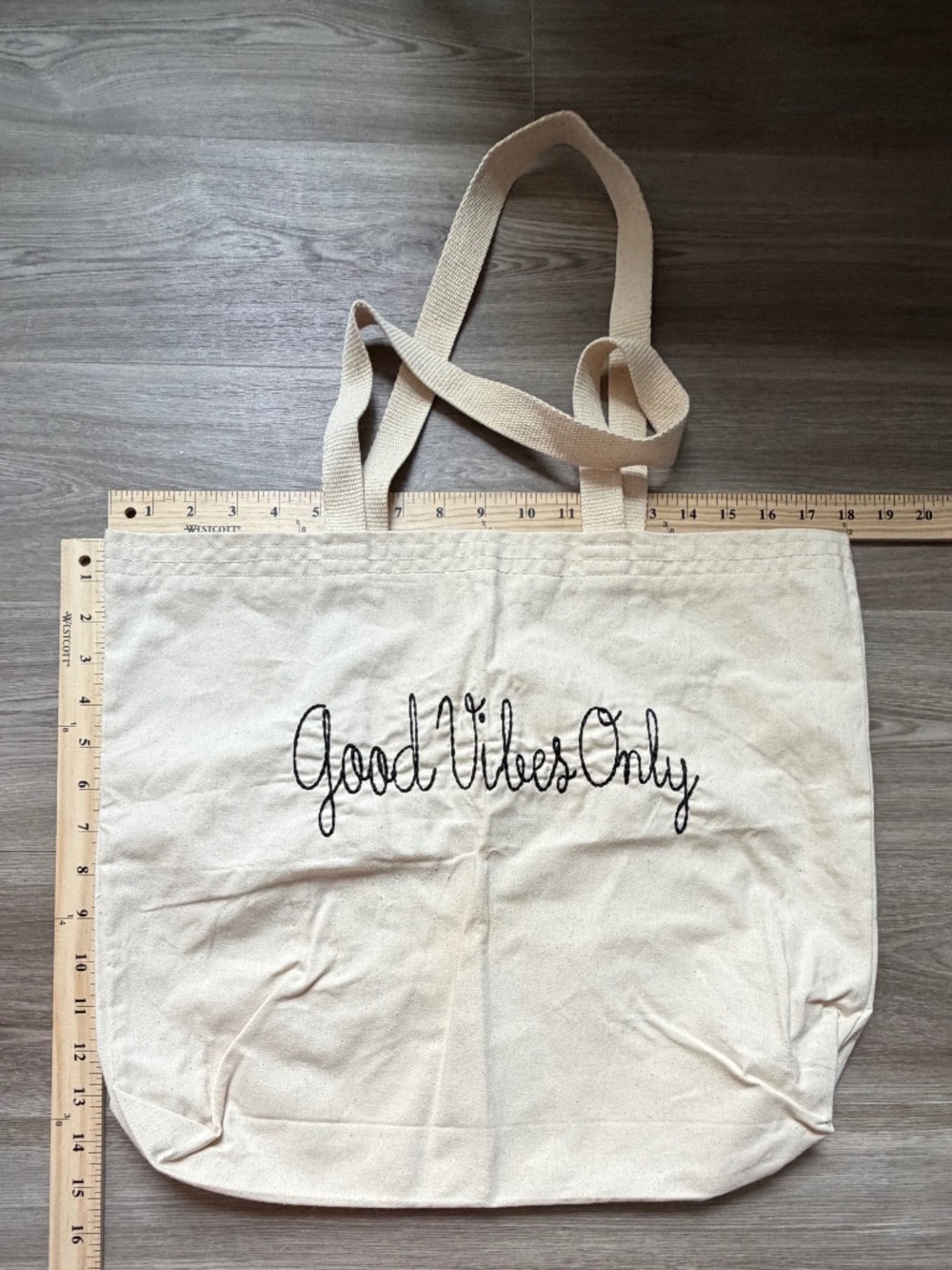Embroidered "Good Vibes Only" Tote Bag Lightweight